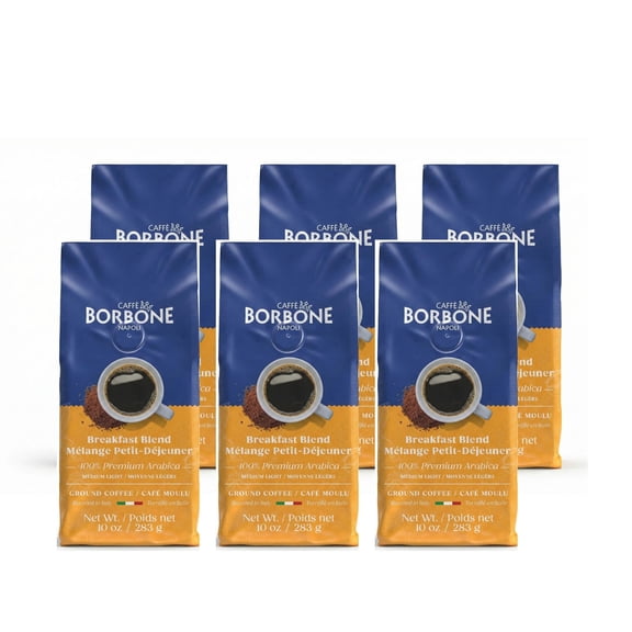 Caff Borbone Breakfast Blend, Medium Roast Ground Coffee, 10 oz bag (6 Pack)