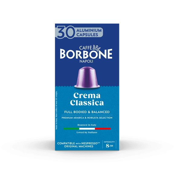 Caff Borbone Crema Classica Medium Roast Aluminum Espresso Pods, Nespresso Original Compatible, 30 Count