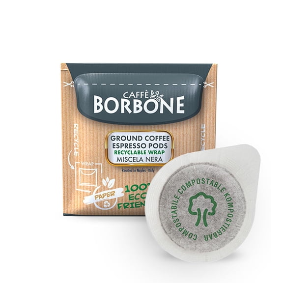 Caff Borbone Espresso Paper Pods, Black Blend, Intense and Robust, Medium Roast ESE Pods, Authentic Italian Espresso - 50 Count