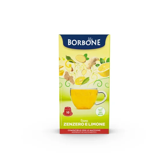 Caff Borbone Ginger & Lemon Flavored Herbal Tea Drink, Nespresso* Compatible Capsules, 60 Count