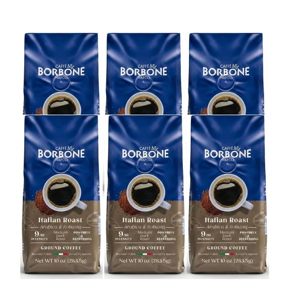 Caff Borbone Italian Roast Blend, Medium Roast Ground Coffee, 10 oz bag (6 Pack)