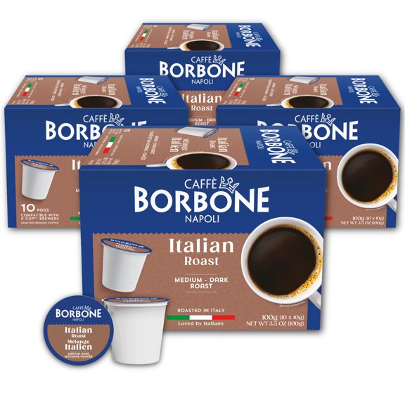 Caff Borbone Italian Roast Coffee (40 Count) Medium Dark Roast, Arabica & Robusta Blend, Roasted in Italy for a Bold, Smooth Taste Single Serve Coffee Pods Compatible with K-Cup Brewers