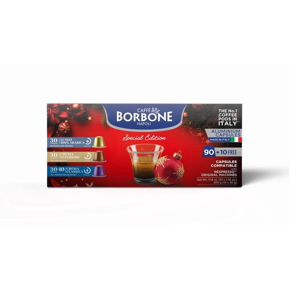 Caff Borbone Limited Edition Holiday Variety Pack Aluminum Capsules Compatible with Nespresso Original Machines, 100 Count