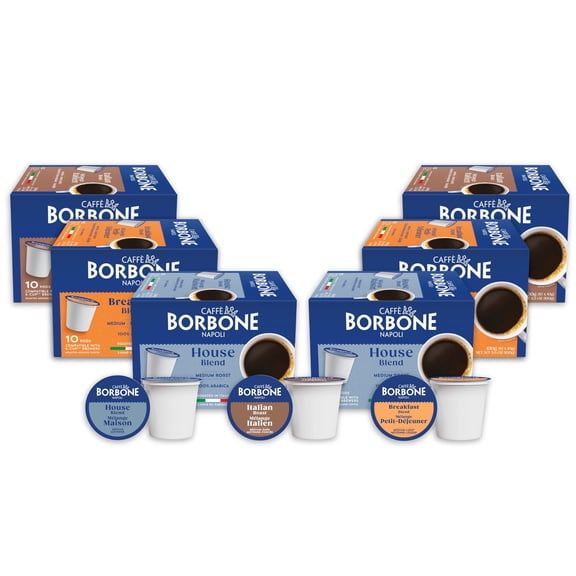 Caff Borbone Variety Pack Coffee Pods (60 Count) House, Breakfast & Italian Roast Blends for a Smooth, Bold & Balanced Brew Single Serve Coffee Pods Compatible with K-Cup Brewers