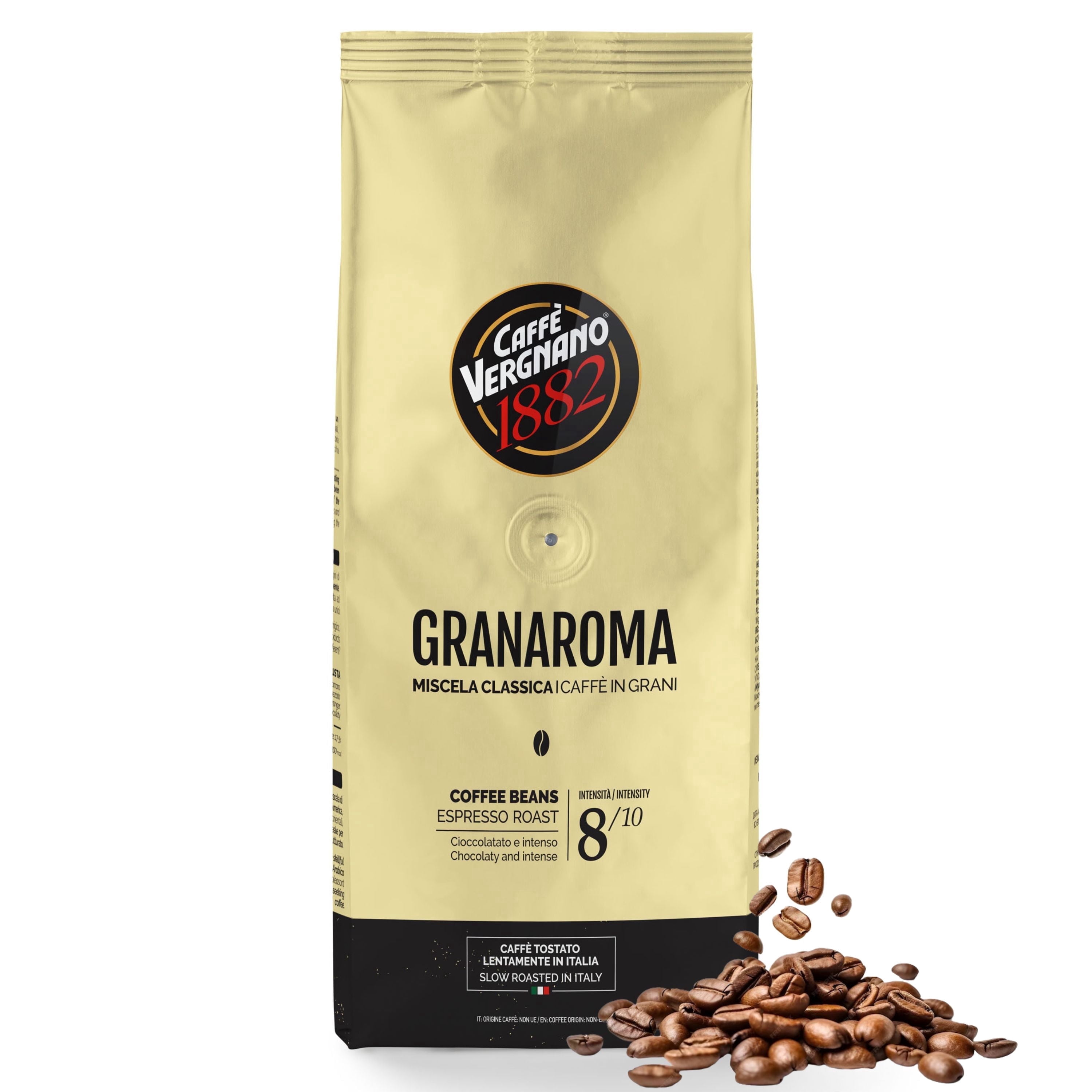 Caffe Vergnano 1882 Gran Aroma Whole Bean Arabica Medium Espresso Roast Coffee, 2.2lbs Bag
