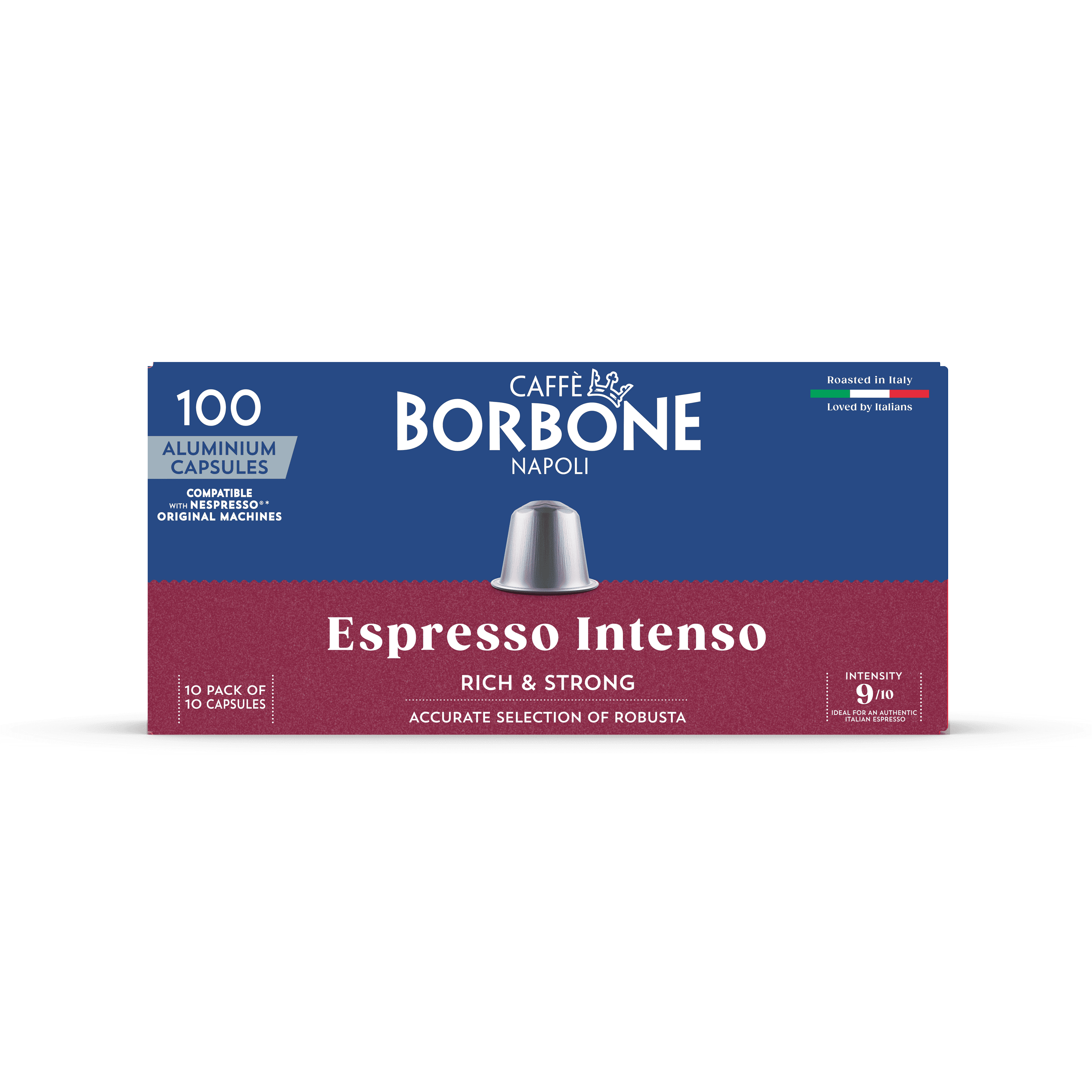 Caffè Borbone Espresso Intenso Dark Roast Nespresso Compatible Aluminum Coffee Pods - 100 Count (10 packs of 10)