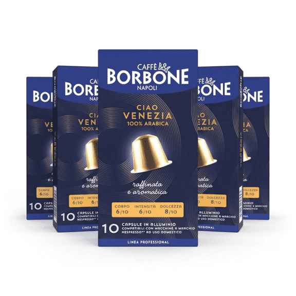Caff Borbone Ciao Venezia, Medium Roast Aluminum Coffee Pods Compatible with Nespresso Original Line, 50 Count (5 packs of 10)
