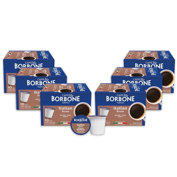 Caff Borbone Italian Roast Medium Dark Roast Pods Compatible with K-Cup Brewers, (60 Count)