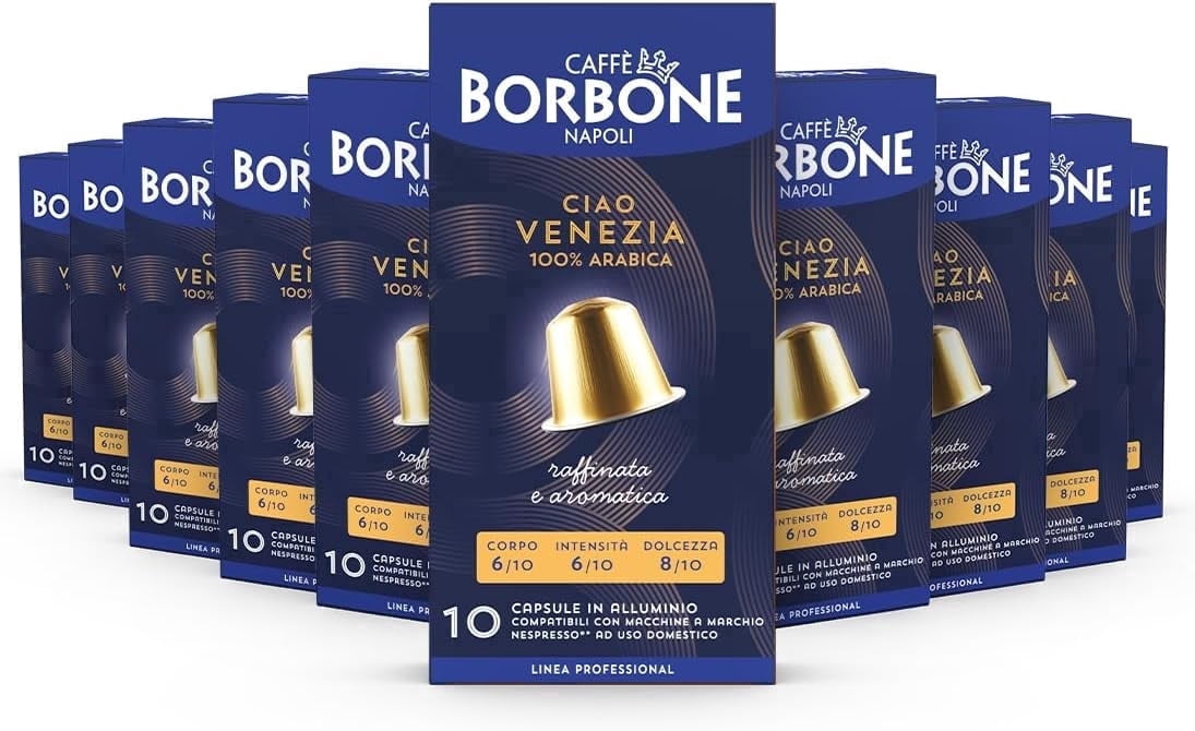 Caffè Borbone Ciao Venezia, Medium Roast Aluminum Coffee Pods Nespresso Compatible, 100 Count (10 Packs of 10)
