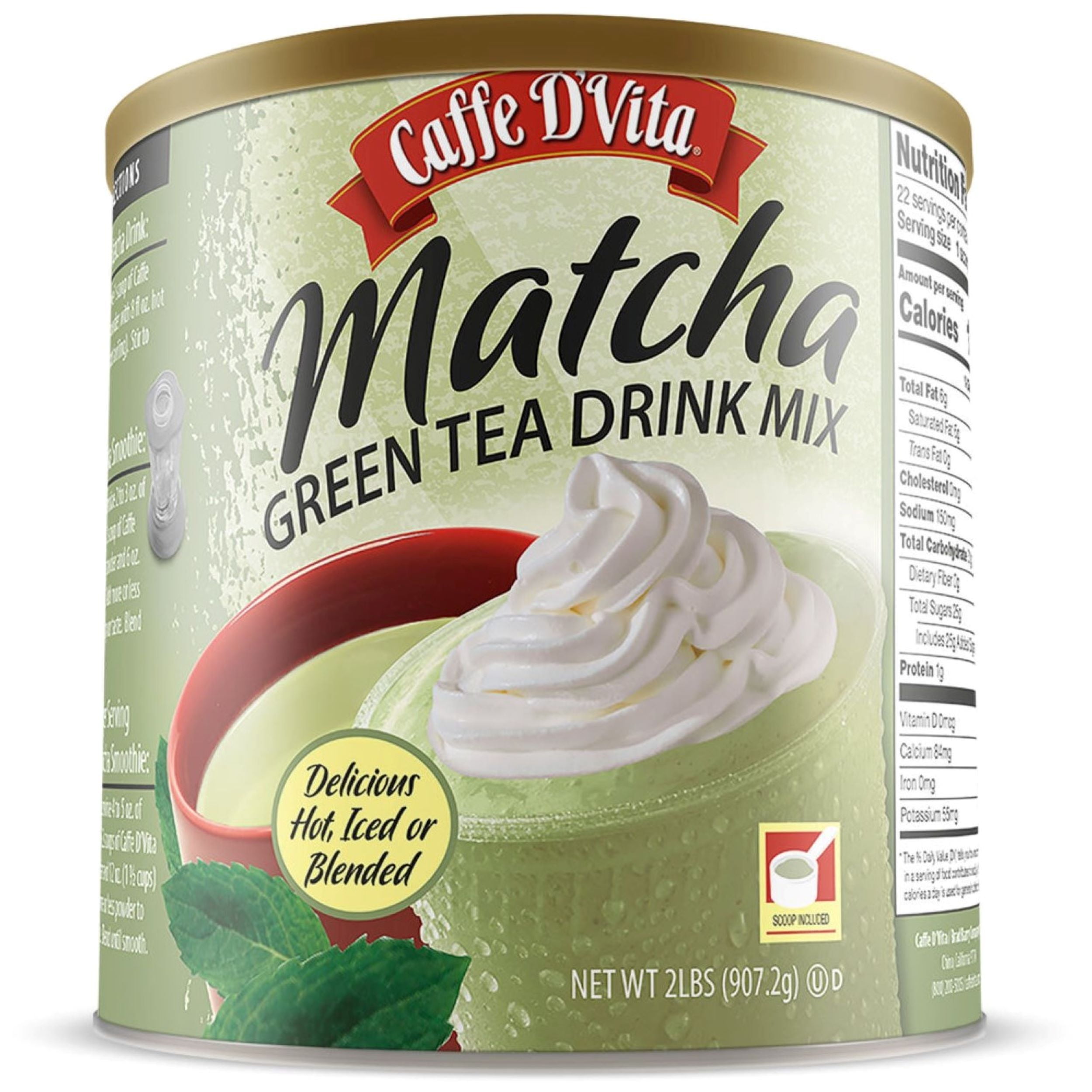 Caffe D'Vita Green Tea Matcha Drink Mix, 2 lb/ 32 oz Canisters in a 4 Pack