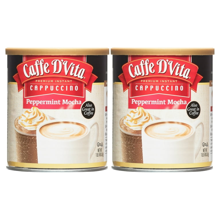 2 pack) Caffe D'Vita Premium Instant Peppermint Mocha Cappuccino, 16 oz  Canister 