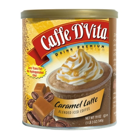 Caffe D'vita Premium Instant Caramel Latte Blended Iced Coffee, 19 oz Canister