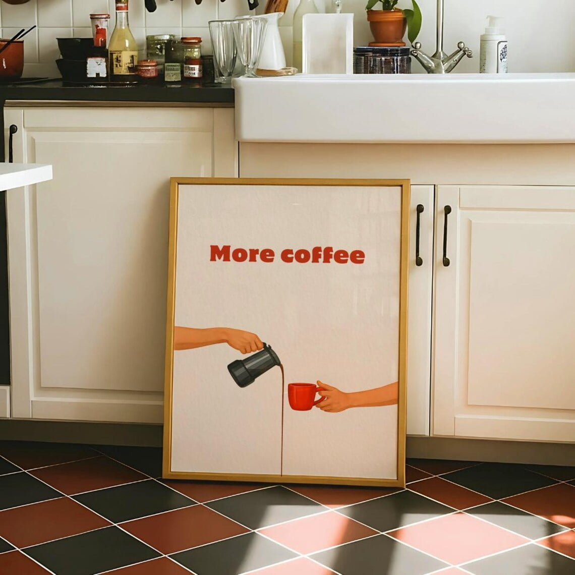 Caffe Print, Italian Moka Pot Print, Modern Kitchen Wall Art, Stretched ...