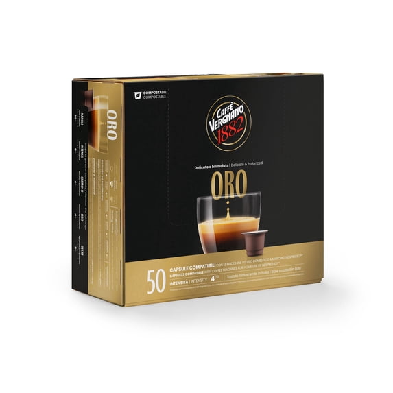 Caffe Vergnano 1882 Medium Roast Arabica Robusta Espresso Original Line Machine Compatible Capsules, Single-Serve Italian Coffee for Nespresso Machines, Intensity 4/10, Oro, 50 Ct