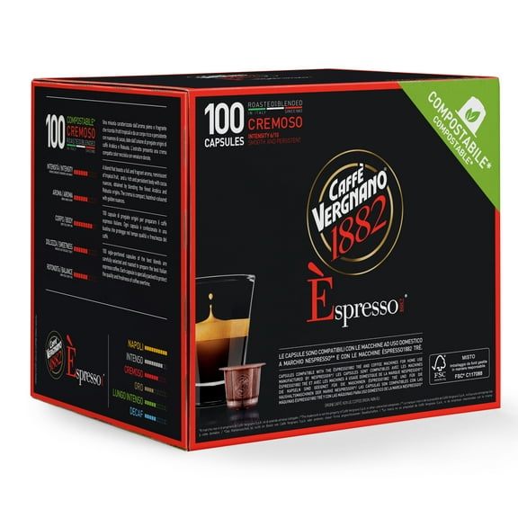 Caffe' Vergnano 1882 Medium Roast Espresso Original Line Machine Compatible Capsules, Arabica Robusta Espresso Coffee, 100 Ct