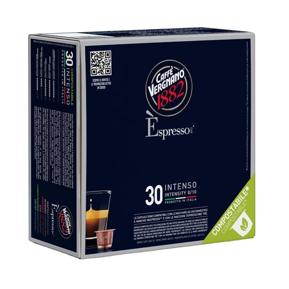 Caffe' Vergnano 1882 Medium Roast Espresso Original Line Machine Compatible Capsules, Arabica Robusta Espresso Coffee, Italian Coffee For Nespresso Coffee Machines, Intensity 8/10, Intenso, 30 Ct