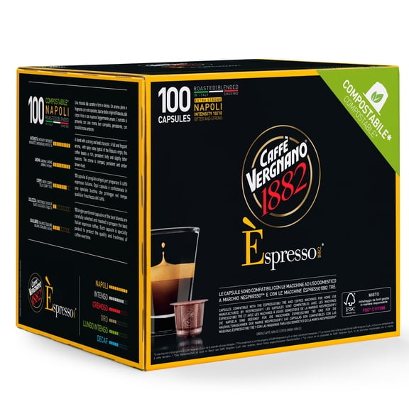 Caffe' Vergnano 1882 Medium Roast Espresso Original Line Machine Compatible Capsules, Single-Serve Espresso Coffee, Italian Coffee for Nespresso Machine, Intensity 10/10, Napoli, 100 Ct