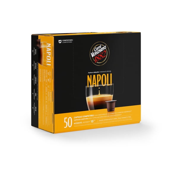 Caffe Vergnano 1882 Medium Roast Espresso Original Line Machine Compatible Capsules, Single-Serve Arabica Robusta Espresso Coffee, Italian Coffee for Nespresso Machines, Intensity 10/10, Napoli,50 Ct