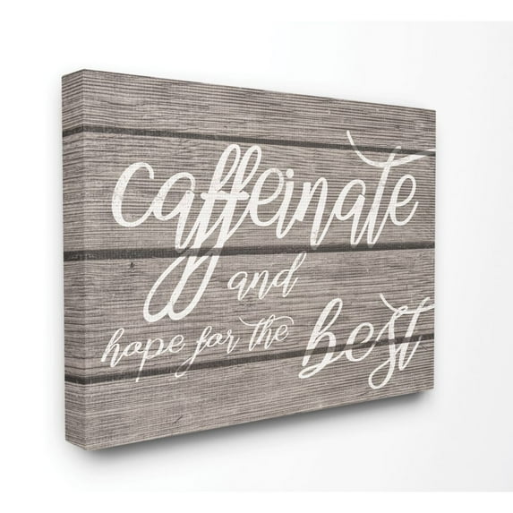 Caffeinate And Hope For The Best Funny Family Office Word Design Oversized Stretched Canvas Wall Art by Daphne Polselli