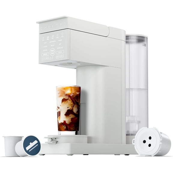 Caffeinator Single Serve Coffee Maker, Brew Kcups & Grounds, Drip Machine with Strength Settings, Iced Function, 48 oz. Removable Water Reservoir