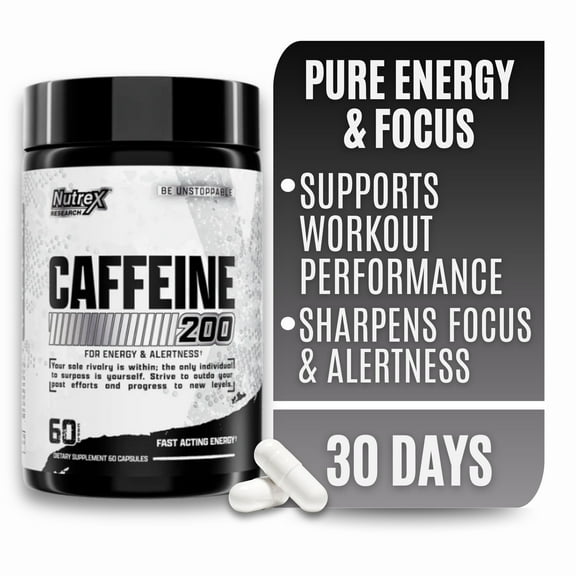 Nutrex Research Caffeine 200 Energy and Focus Workout Support 60 Capsules