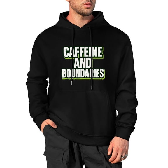 Caffeine And Boundaries Mens Casual Cotton Hooded Collar Drawstring Hoodies Pullover Sweatshirts Large