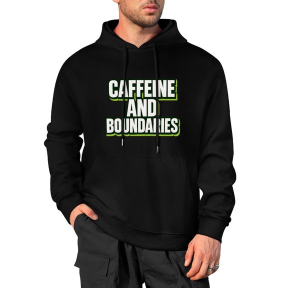 Caffeine And Boundaries Mens Casual Cotton Hooded Collar Drawstring Hoodies Pullover Sweatshirts Small