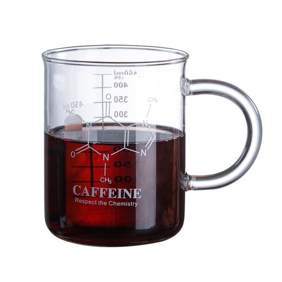Caffeine Beaker Mug, Chemistry Coffee Mug 16 oz Borosilicate Glass, Measuring Graduated Beaker (450ml)