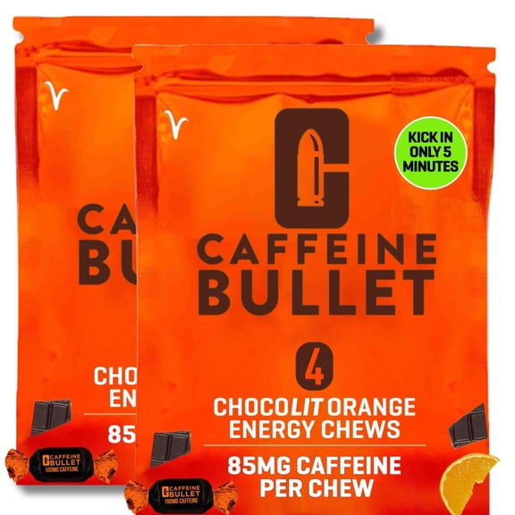 Caffeine Bullet 8 Chocolate Orange Caffeine Candies = 800mg Caffeine Kick, Faster Than Energy gels & Cycling Chews for a mid-Race Endurance Sports and Gaming Caffeinated Energy Boost