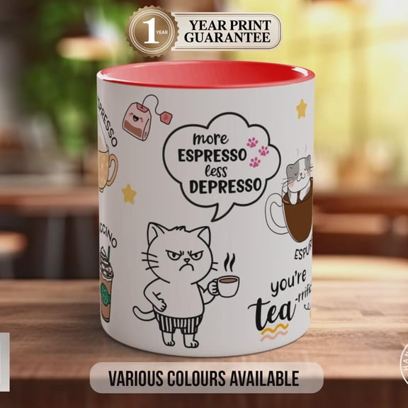 Caffeine Cats Mug Funny Cat Lover Coffee Cup with Espresso Puns