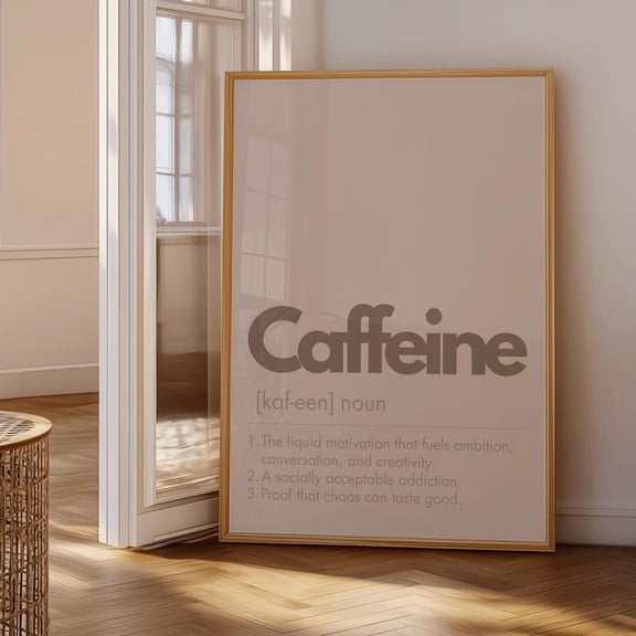 Caffeine Definition Print | Modern Kitchen Wall Art | Coffee Quote Poster | Neutral Typography Print | Café Wall Decor | Unframed Paper Print