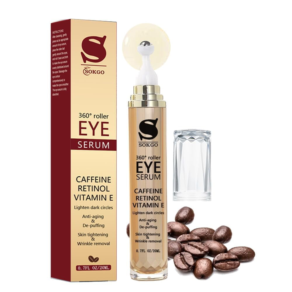 Caffeine Eye Serum Anti Aging, Retinol Eye Serum with 360° Massage Ball