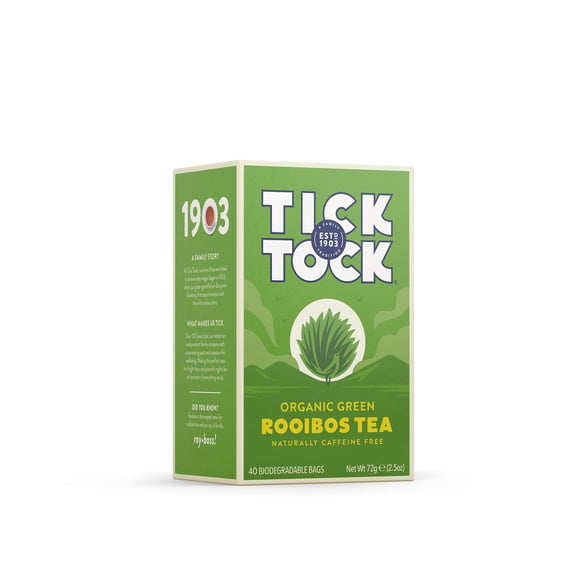 Caffeine Free Red Bush Herbal Green Tea Organic Rooibos Tick Tock Teas Naturally 40 Count 2.5 Oz