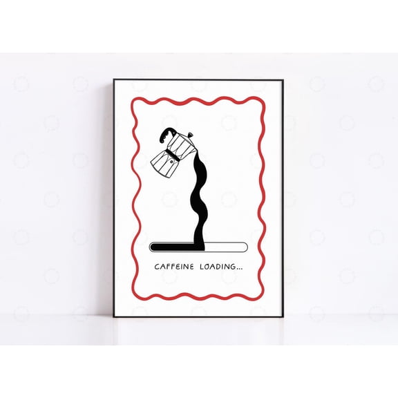 Caffeine Loading Coffee Wall Art Moka Pot Kitchen Art, Unframed Paper Poster 8x10in