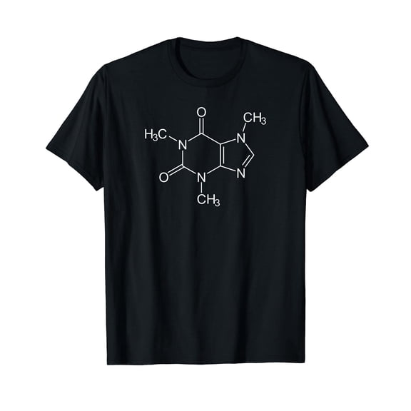Caffeine Molecule Coffee Lovers Black T-Shirt Crew Neck Tee