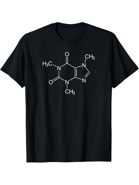 Caffeine Molecule Coffee Lovers T-ShirtMen's and women's gift, black and white T-shirt, size: Extra large S-4XL