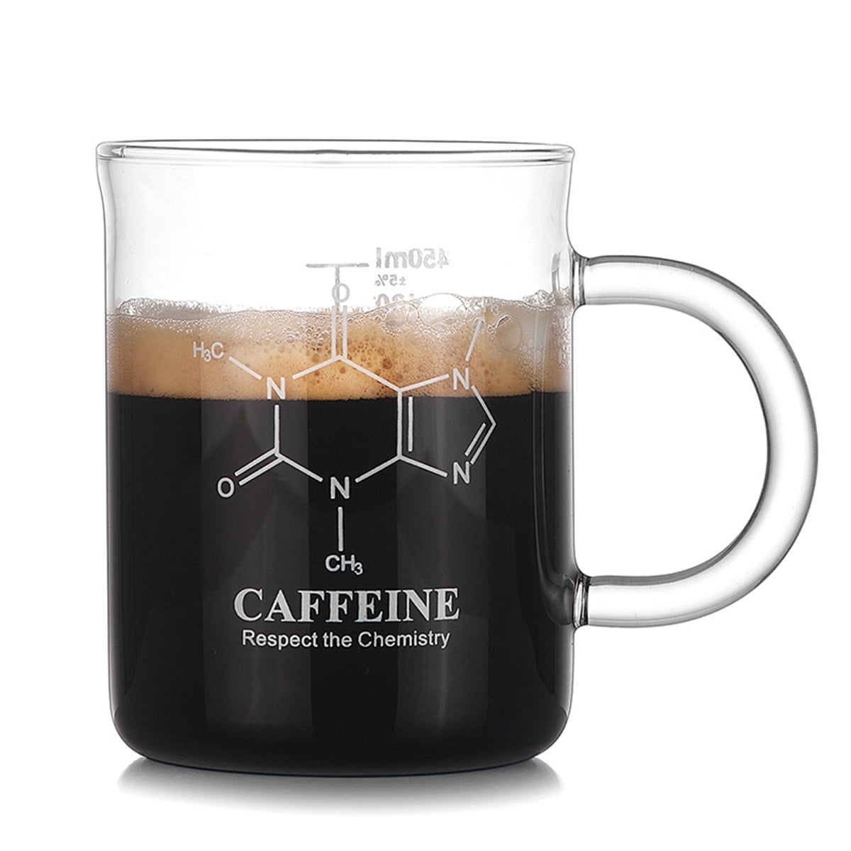 Caffeine Molecule Glass Coffee Mug, Respect the Chemistry, Clear Bear ...