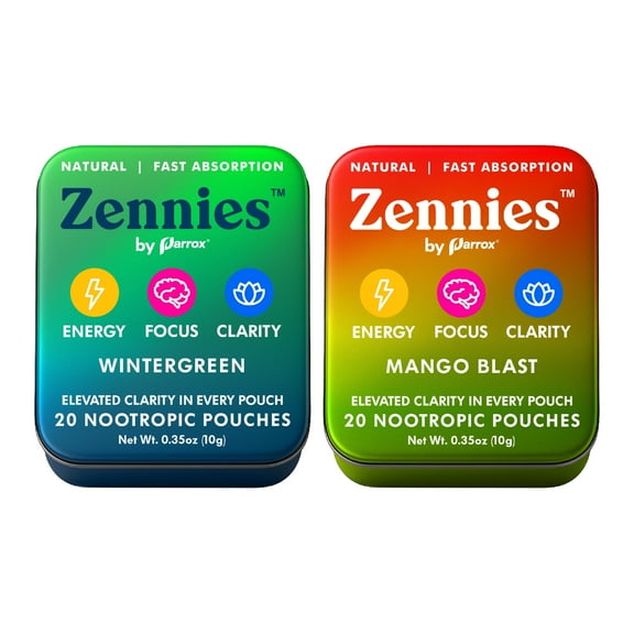 Caffeine Nootropic Pouches with Caffeine, Alpha GPC, L-Tyrosine & L-Theanine - Nicotine Free, No Sugar or Artificial Sweeteners Nootropic Energy Pouches - Wintergreen & Mango Blast (2 Pack)