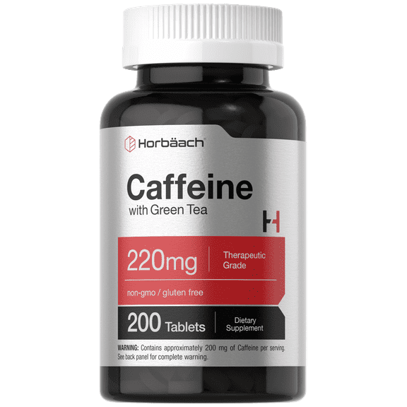 Caffeine Pills 200mg | with Green Tea | 200 Tablets | Vegetarian, Non-GMO & Gluten Free | by Horbaach