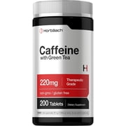 Caffeine Pills 220mg | with Green Tea | 200 Tablets | Vegetarian, Non-GMO & Gluten Free | by Horbaach