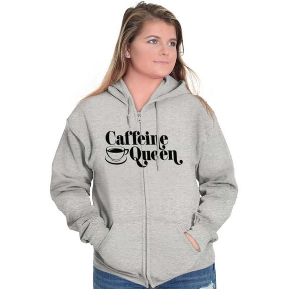 Caffeine Queen Coffee Addict Latte Womens Plus Size Graphic Zipper Hoodie Brisco Brands 4X