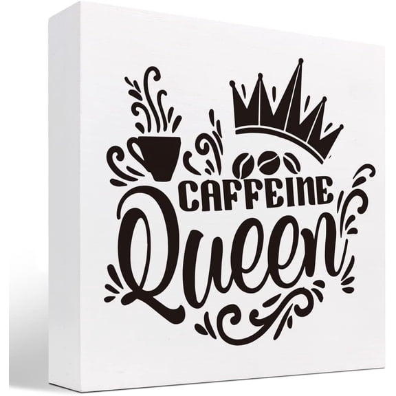 Caffeine Queen Wood Box Sign Desk Decor,Funny Coffee Table Decor,Coffee Lover Gifts For Women,Decorations For Cafe,Coffee Bar Signs Decor,Coffee Table Decor,Coffee Station Decoration 7x7 Inch