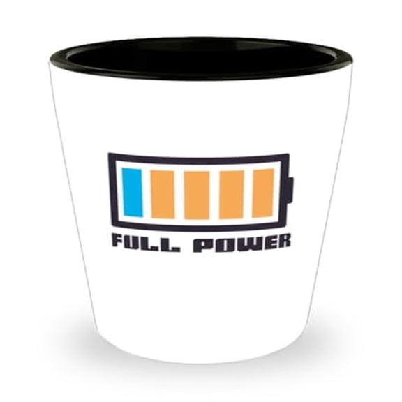 Caffeine Shot Glass, Full Power Battery, Energized Gift, Mini Glassware, 1.5oz Cup