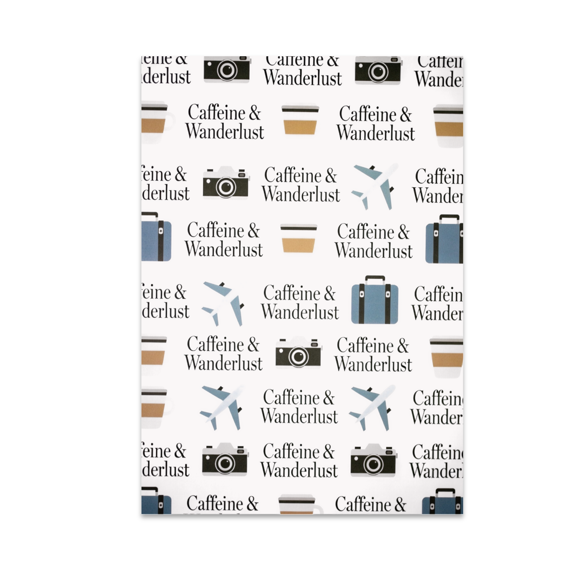 Caffeine and Wanderlust Repeating Icons Pattern - Travel Enthusiast - 13x19 Poster Print