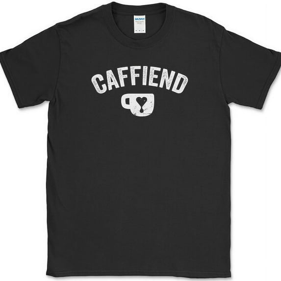 Caffiend T-Shirt Funny Coffee Addicted Humor Text Tee - Black, XL