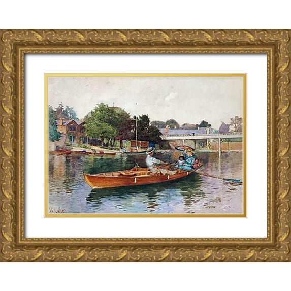 Caffieri, Hector 24x18 Gold Ornate Wood Framed with Double Matting Museum Art Print Titled - A Boating Party On The Thames at Cookham
