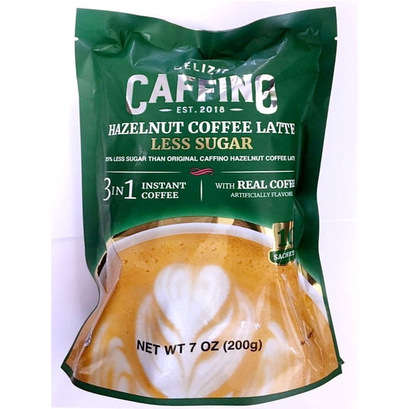 Caffino 3 in 1 instant Coffee Latte with Less Sugar 7 oz (Hazelnut, 3 Packs)