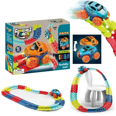 Caffney 184pcs Construction Race Tracks Set Electric Rail Car Track Racing Assembled Toy Engineering Race Track Toys Road Race Playset DIY Flexible Race Track for 3 Years Old Kids Gift