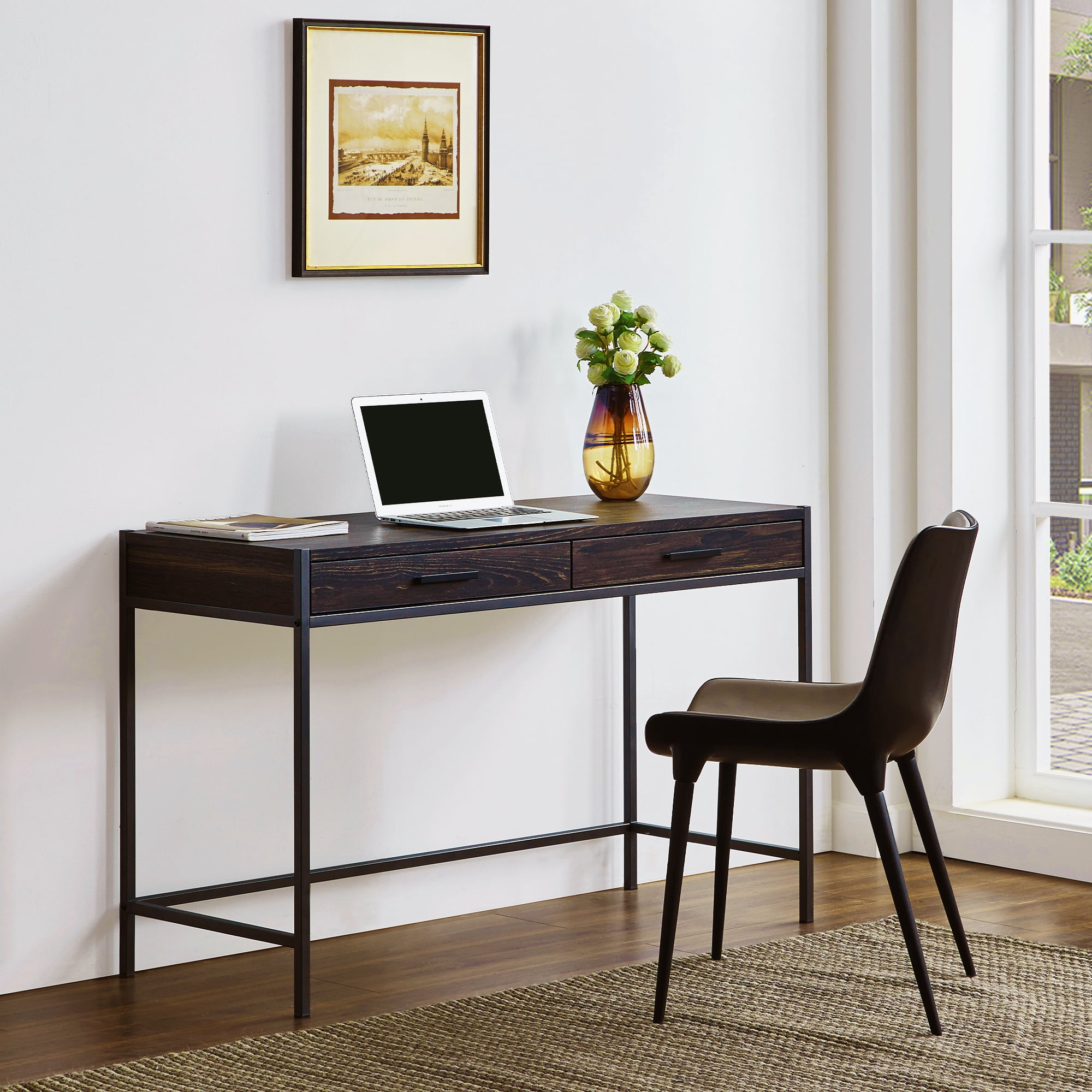 Caffoz Modern Small Student Home Office 2-drawer Writing Desk, Oak