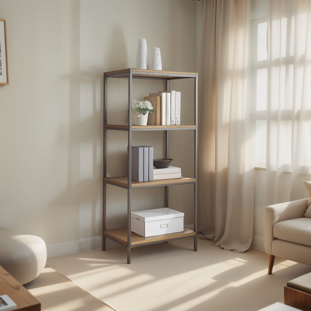 Rustic Farmhouse Mahogany 4-Tier Open Back Bookcase
